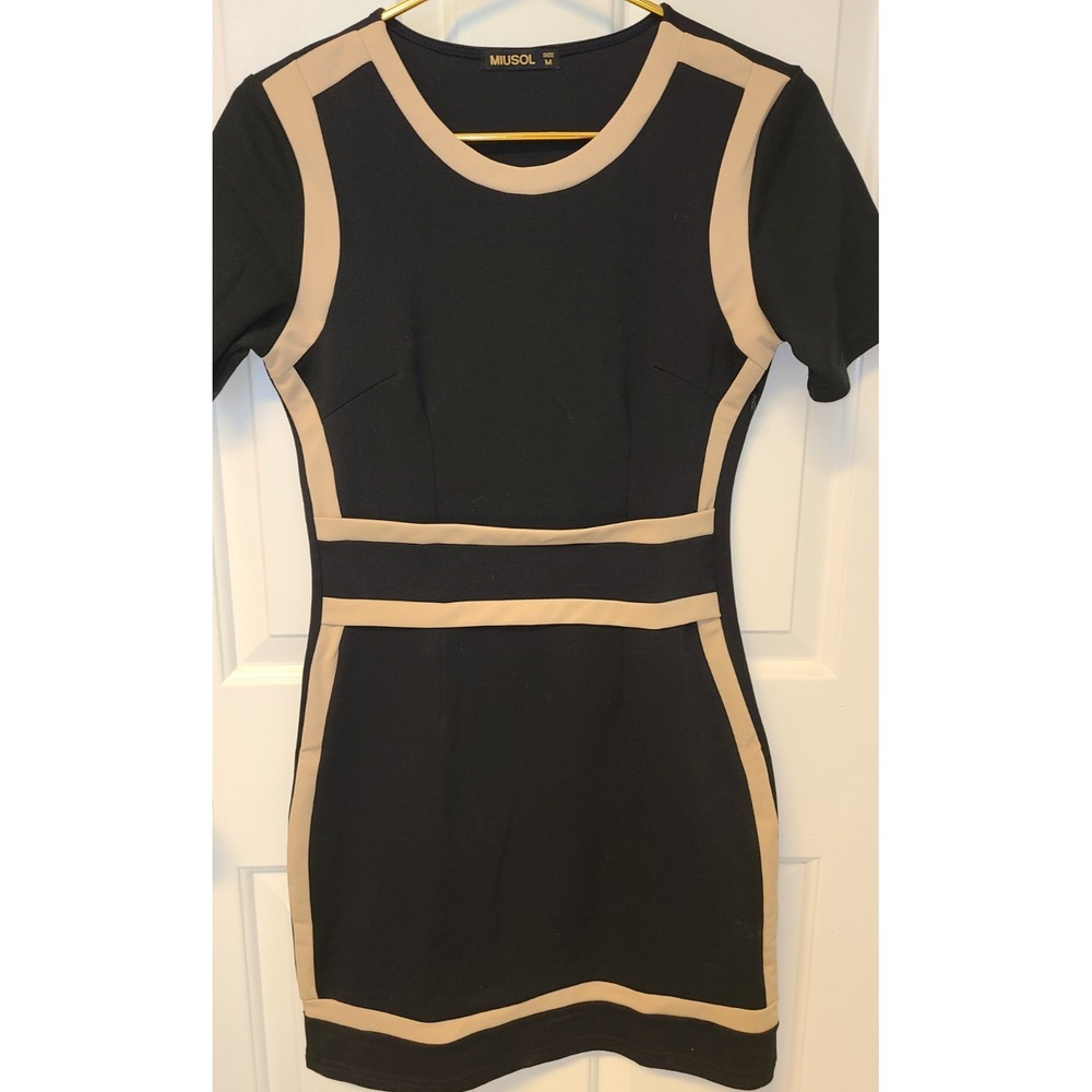 Miusol Womens Black Mini Dress Short Sleeve Round Neck Size M Boss Lady Workwear